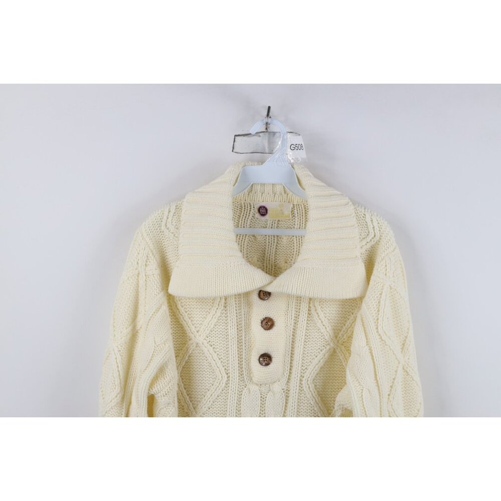 Vintage 70s Streetwear Mens Medium Donegal Fisherman Chunky Cable Knit Sweater - Picture 2 of 10
